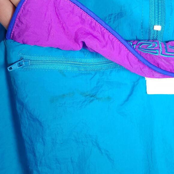 Reebok Men's VTG Medium Blue 1/4 Zip Nylon Hooded Windbreaker Pullover Jacket - Picture 9 of 9